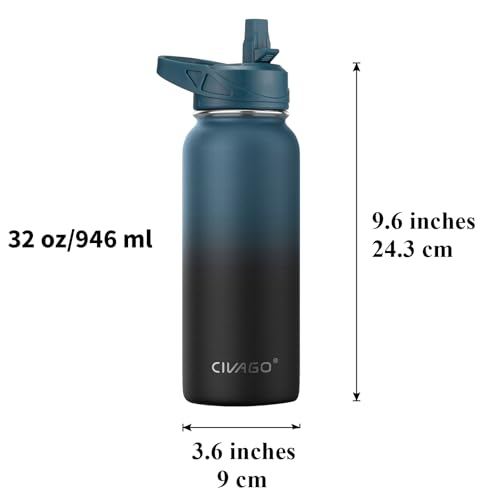 32 oz Insulated Stainless Steel Water Bottle with Straw and 3 Lids L64468