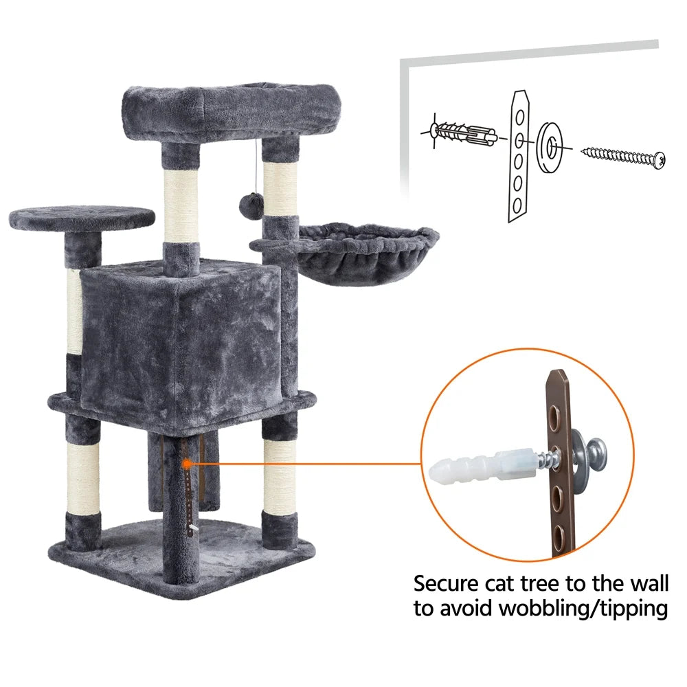 42"H Multilevel Cat Tree Tower with Condo and Perches, Dark Gray X25381