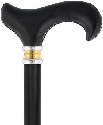 Black Leather Derby Walking Cane with Beechwood Shaft K367425