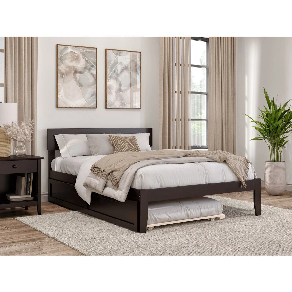 Modern Wood Full Bed with Twin Trundle in Espresso W347182