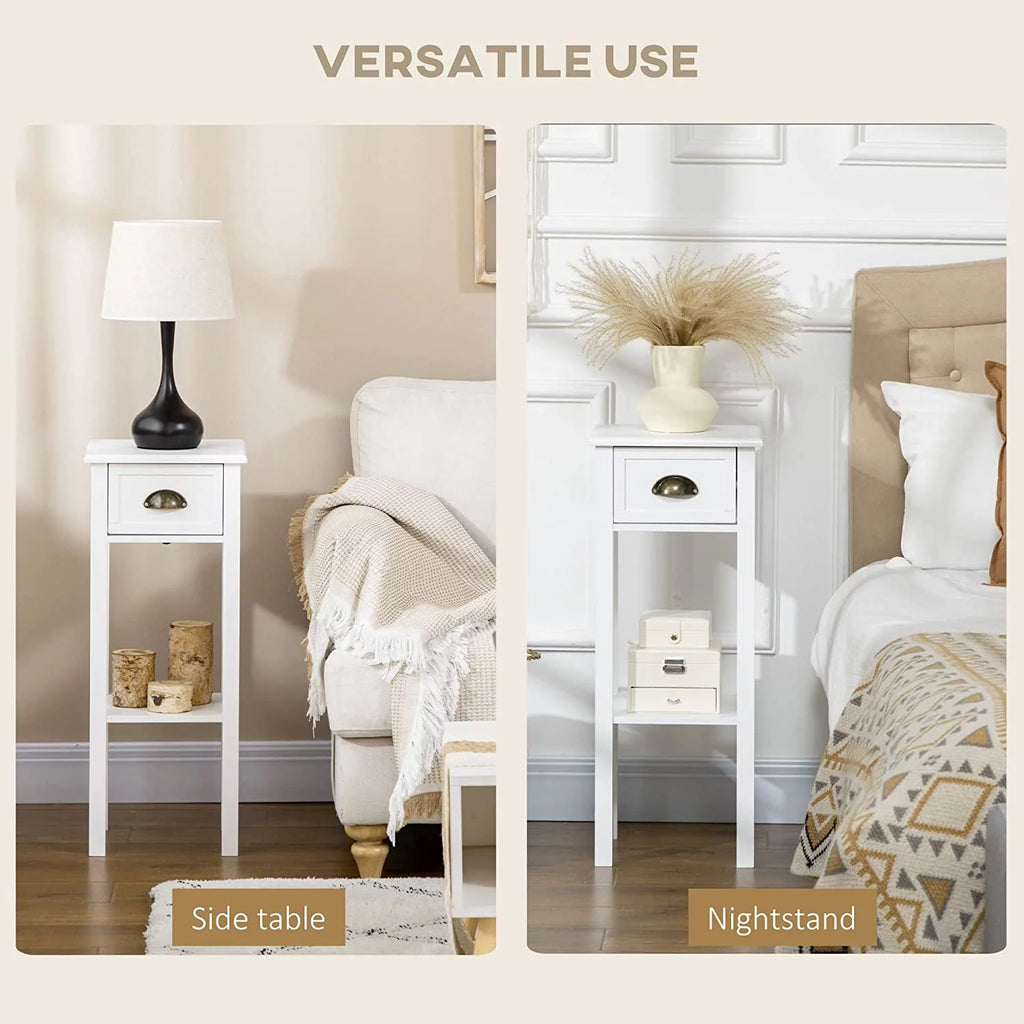 White 2-Tier Side Table with Drawer, Set of 2 G186