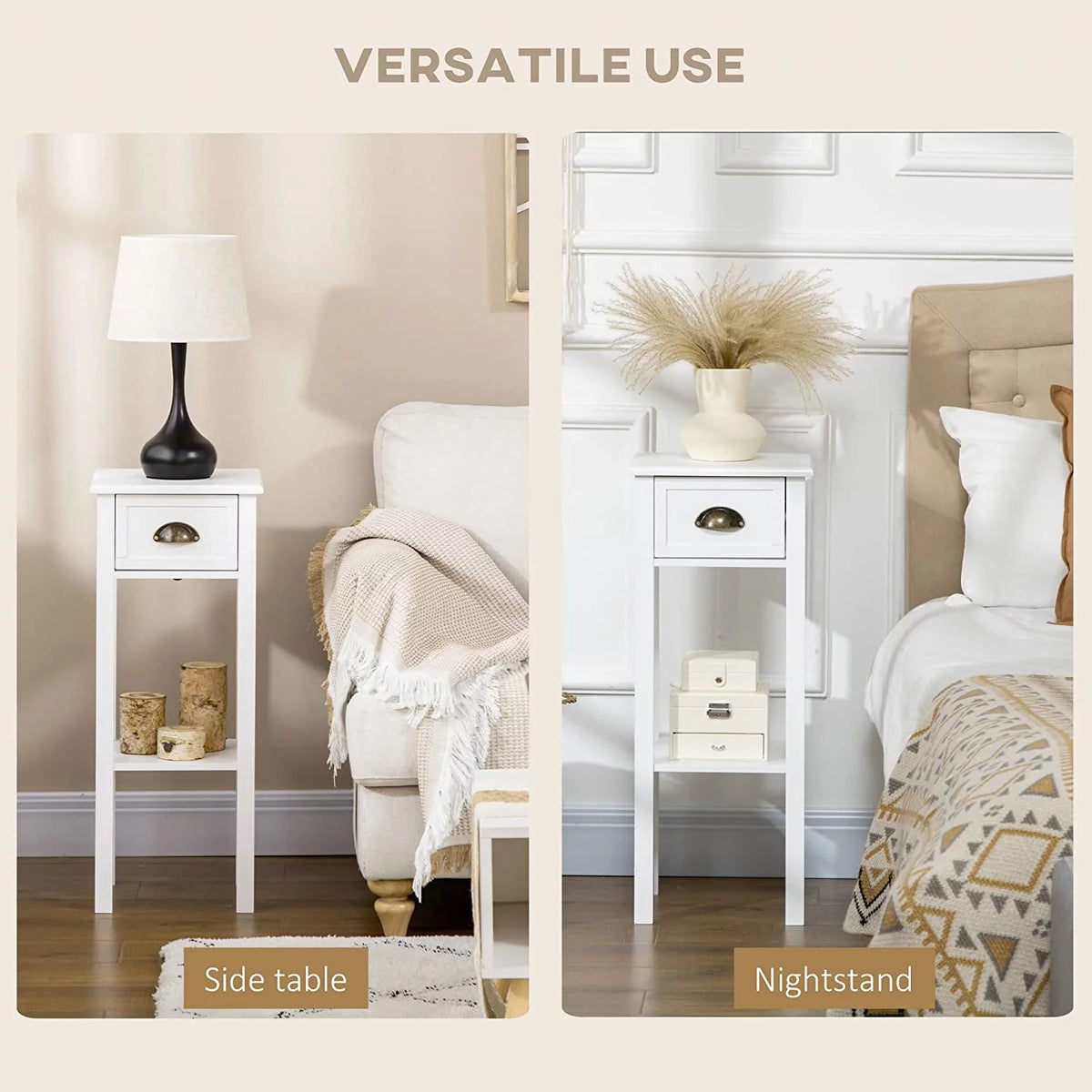 White 2-Tier Side Table with Drawer, Set of 2 G186