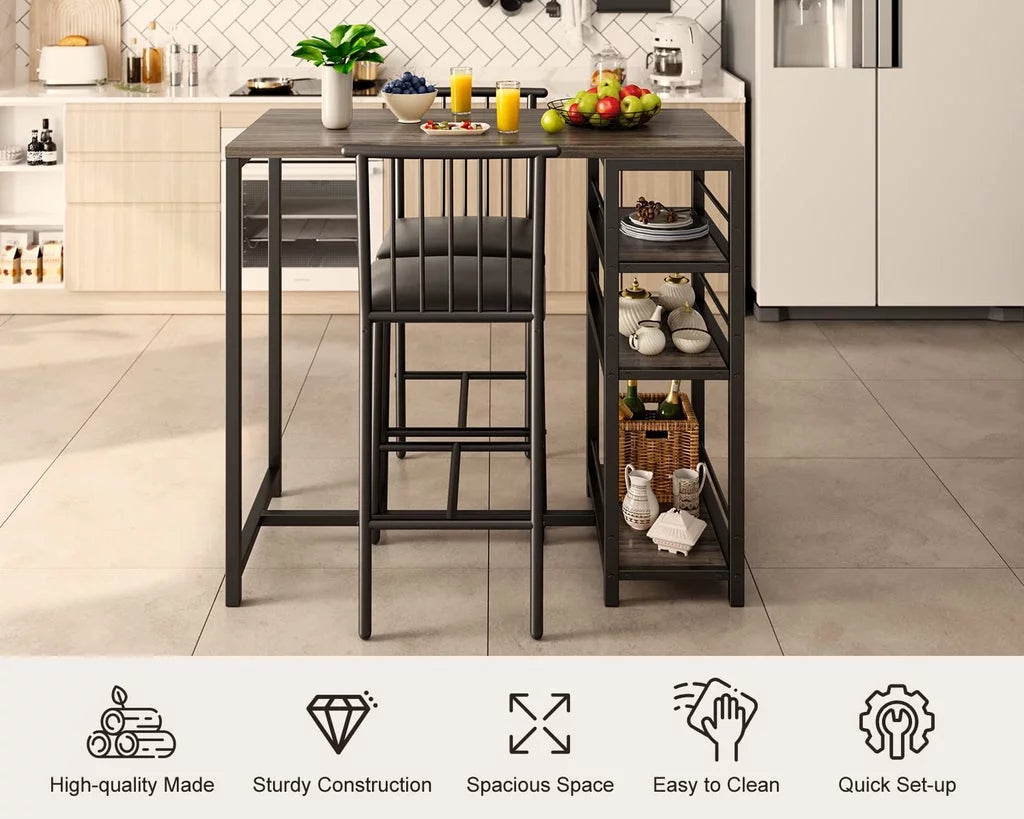 3-Piece Wooden Counter Height Dining Table Set Black E481950
