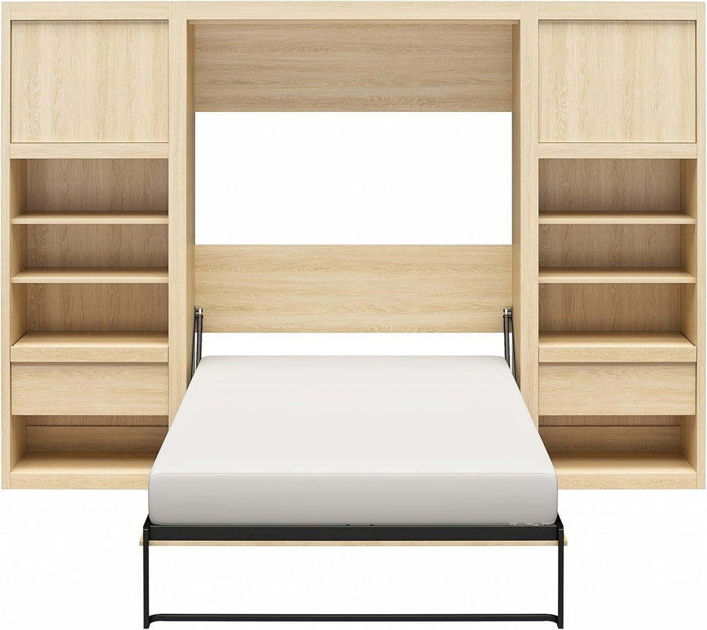 Full Size Murphy Wall Bed with Storage in Light Oak K681