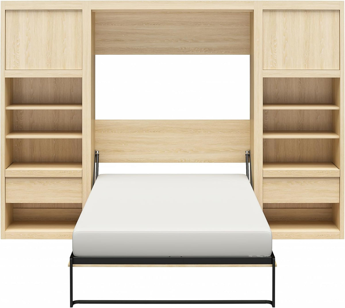 Full Size Murphy Wall Bed with Storage in Light Oak K681