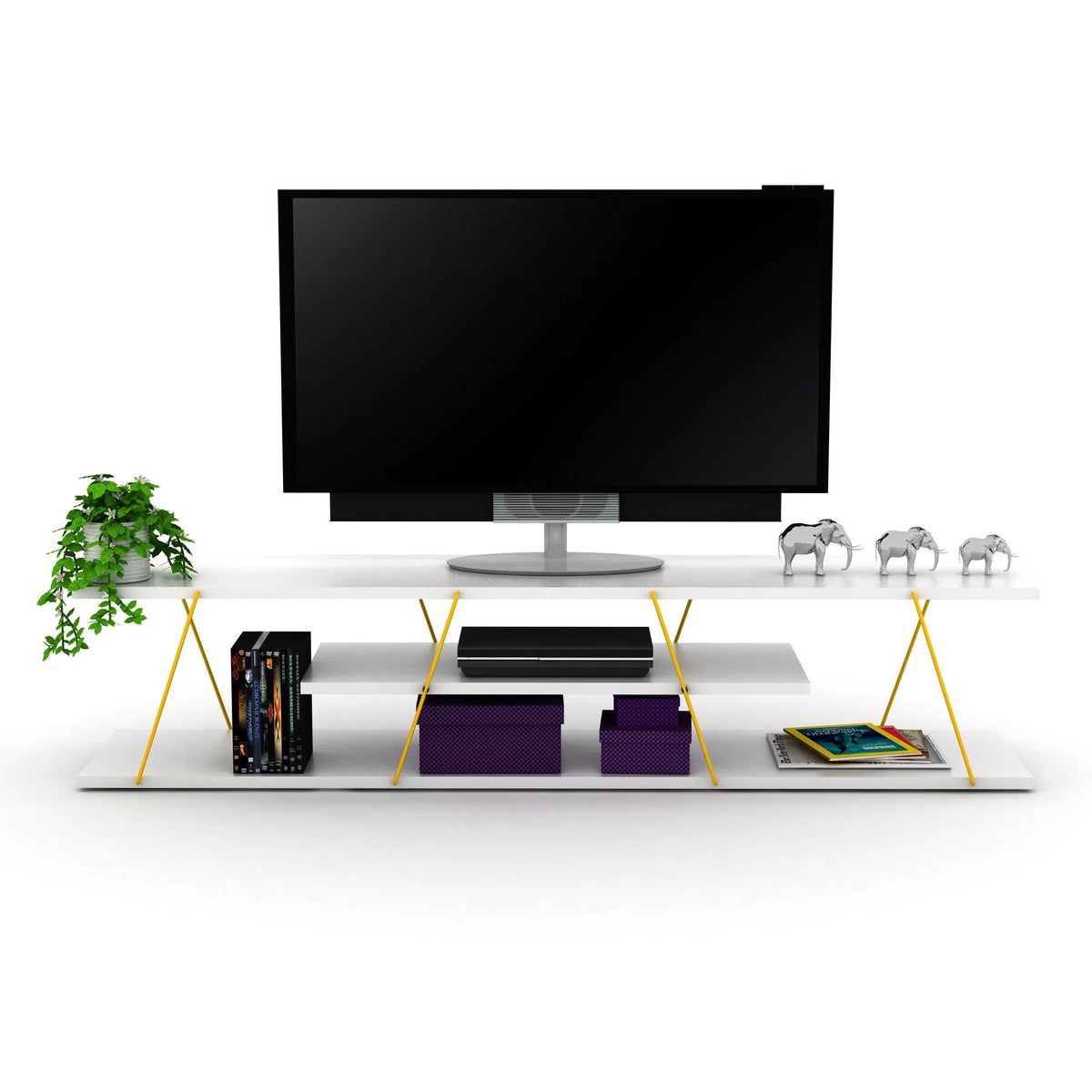White Yellow 4 Shelf Metal Tv Stand O704