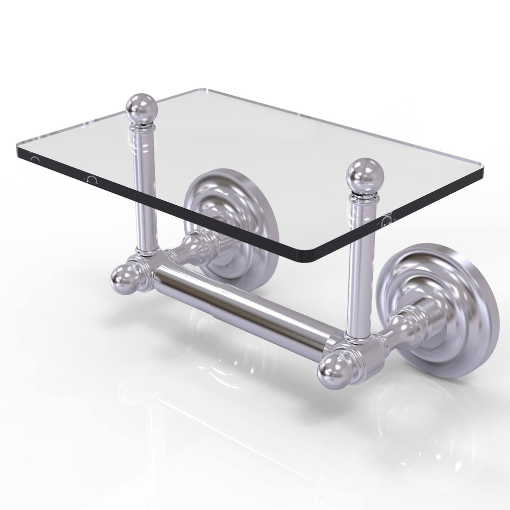 Antique Pewter Two Post Toilet Tissue Holder with Glass Shelf Q815