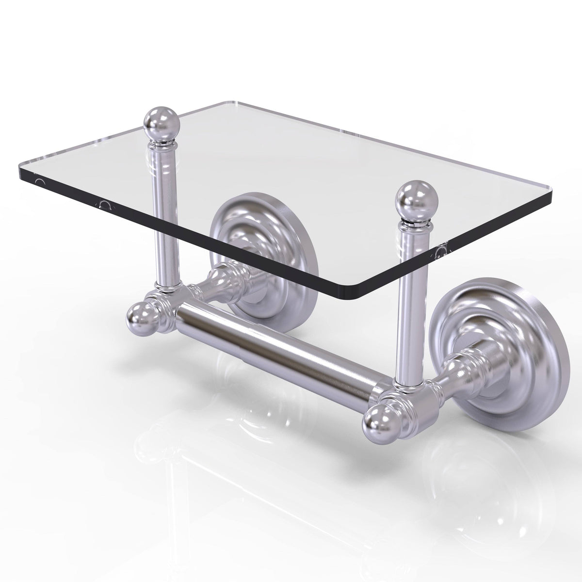 Antique Pewter Two Post Toilet Tissue Holder with Glass Shelf Q815
