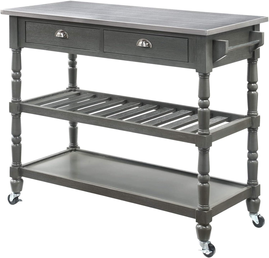 White 3-Tier Stainless Steel Kitchen Cart with Drawers I37133