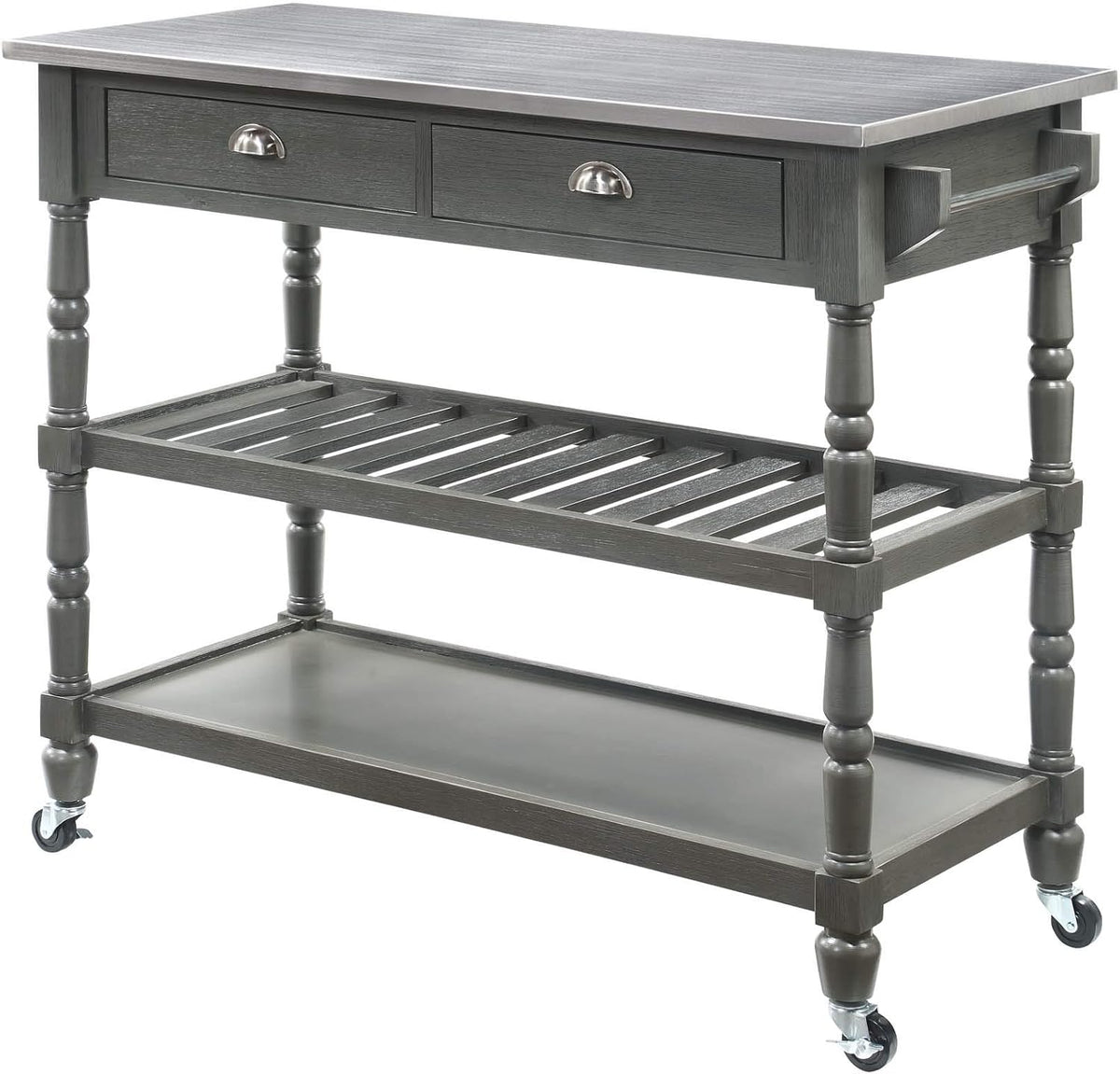 White 3-Tier Stainless Steel Kitchen Cart with Drawers I37133