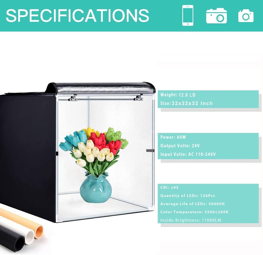 Photo Studio Light Box 24 x 24 Inch Photography Shooting Tent Kit with LED Lights, Carry Bag and 3 Color Backdrops N875077