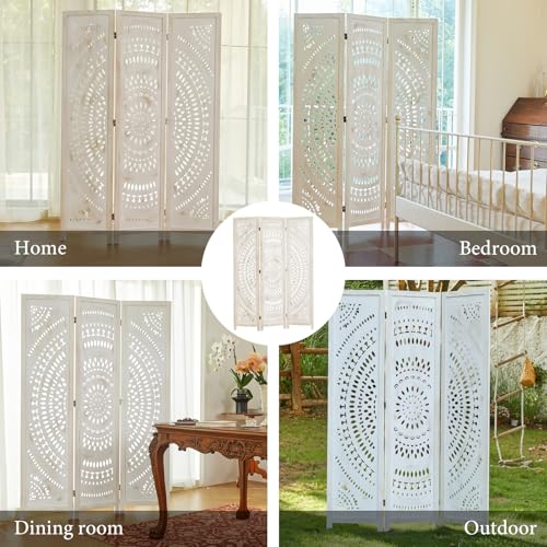 66.9 Inch 6 Panels Wood Carved Folding Room Divider Y7345