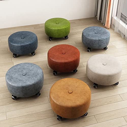 Red Leather Rolling Ottoman Stool with Wheels Z87955