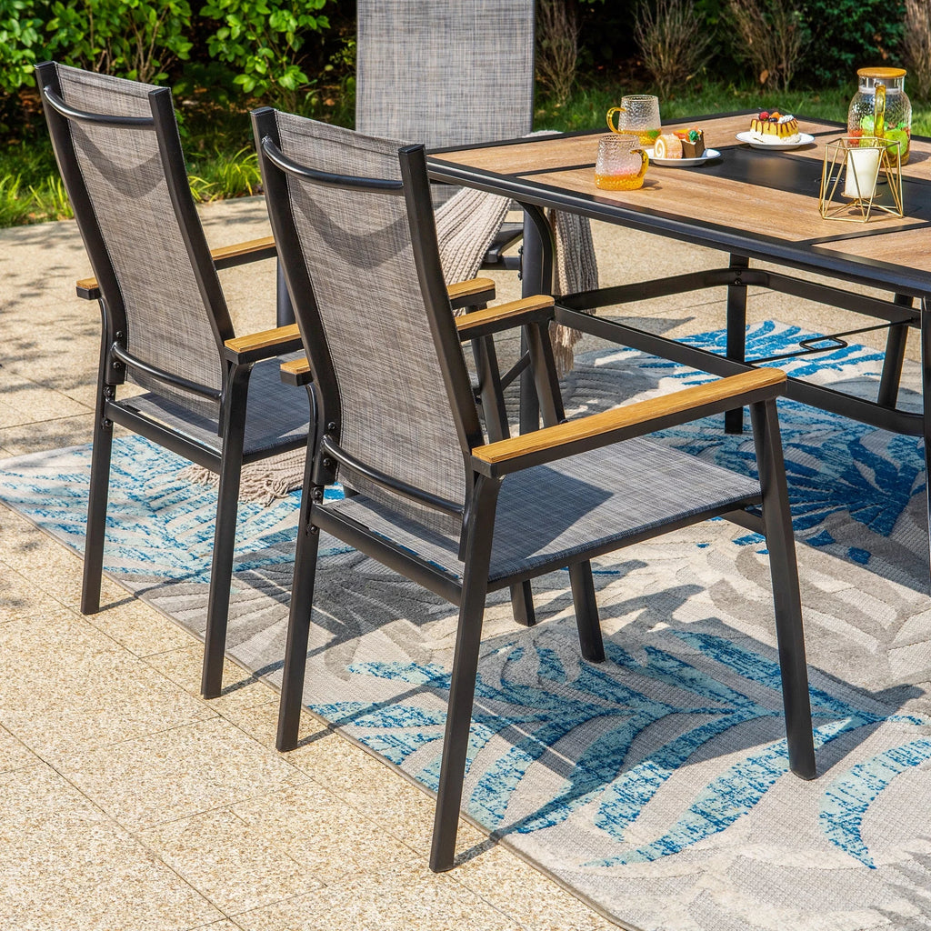 7 Pieces Outdoor Patio Dining Set with Stackable Chairs and Metal Table A24512