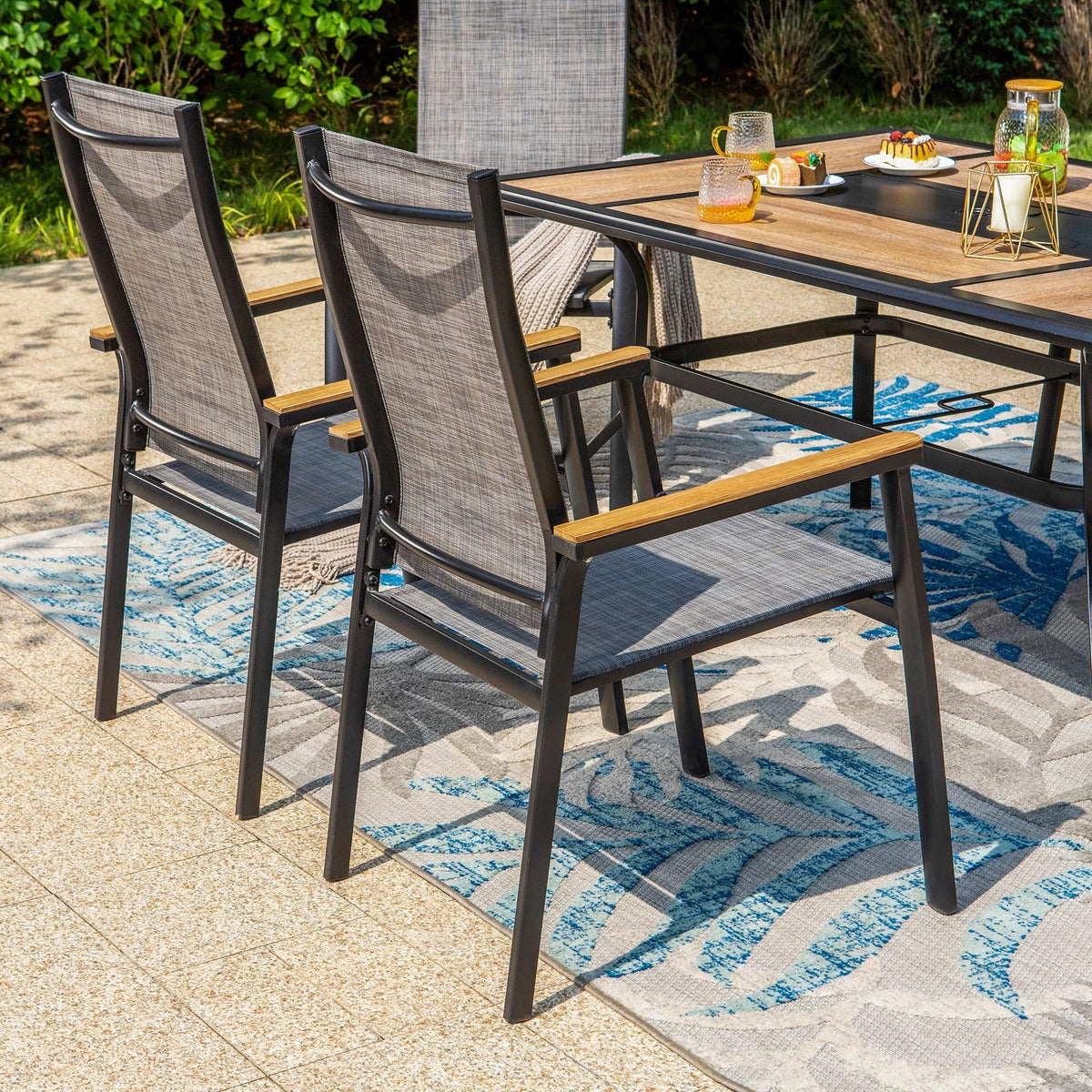 7 Pieces Outdoor Patio Dining Set with Stackable Chairs and Metal Table A24512