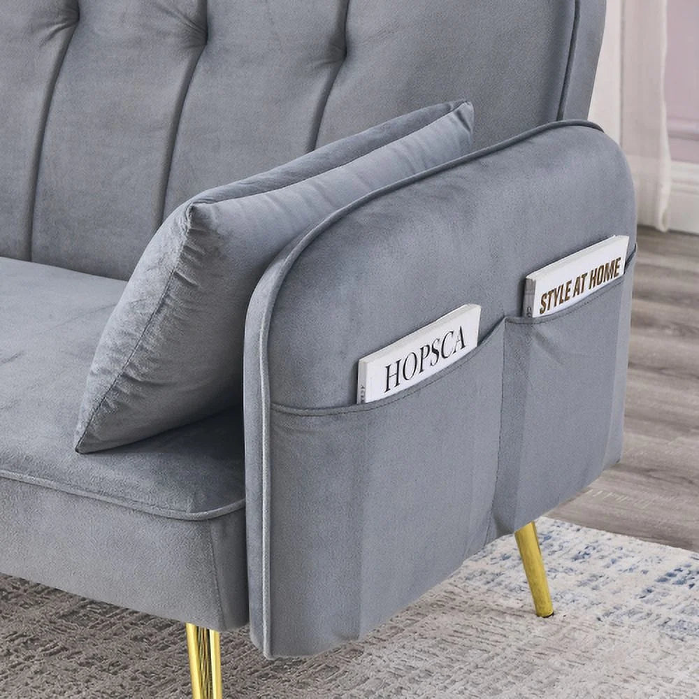 Grey Velvet Convertible Folding Sofa Bed E248700