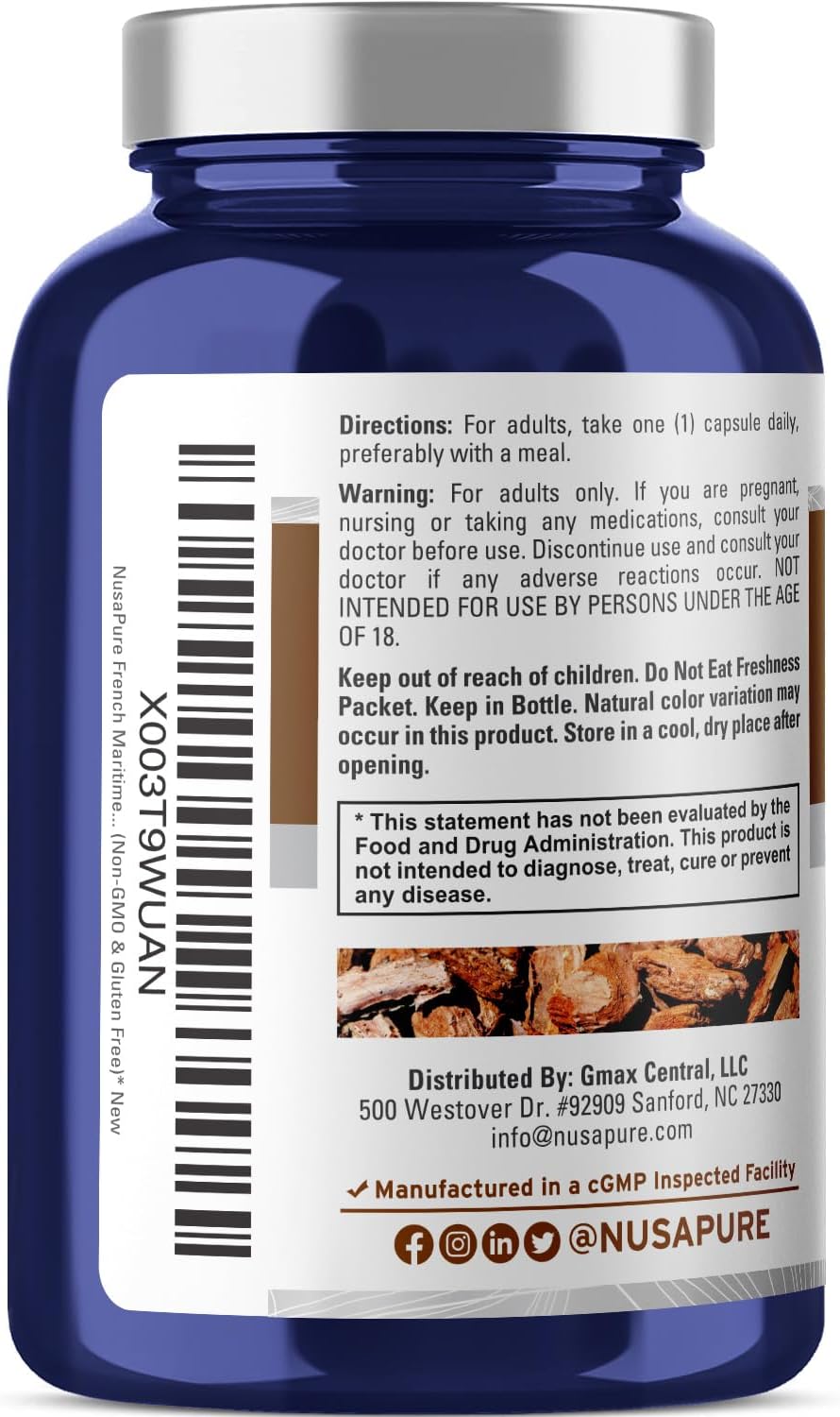 French Maritime Pine Bark Extract 12,000 mg Veggie Caps 200-Day Supply D689