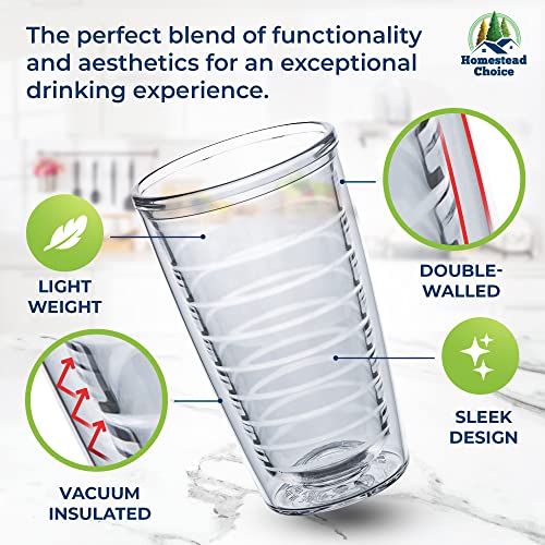16oz Insulated Tumblers 4pack Double Walled Clear BPA-Free Dishwasher Safe F191505