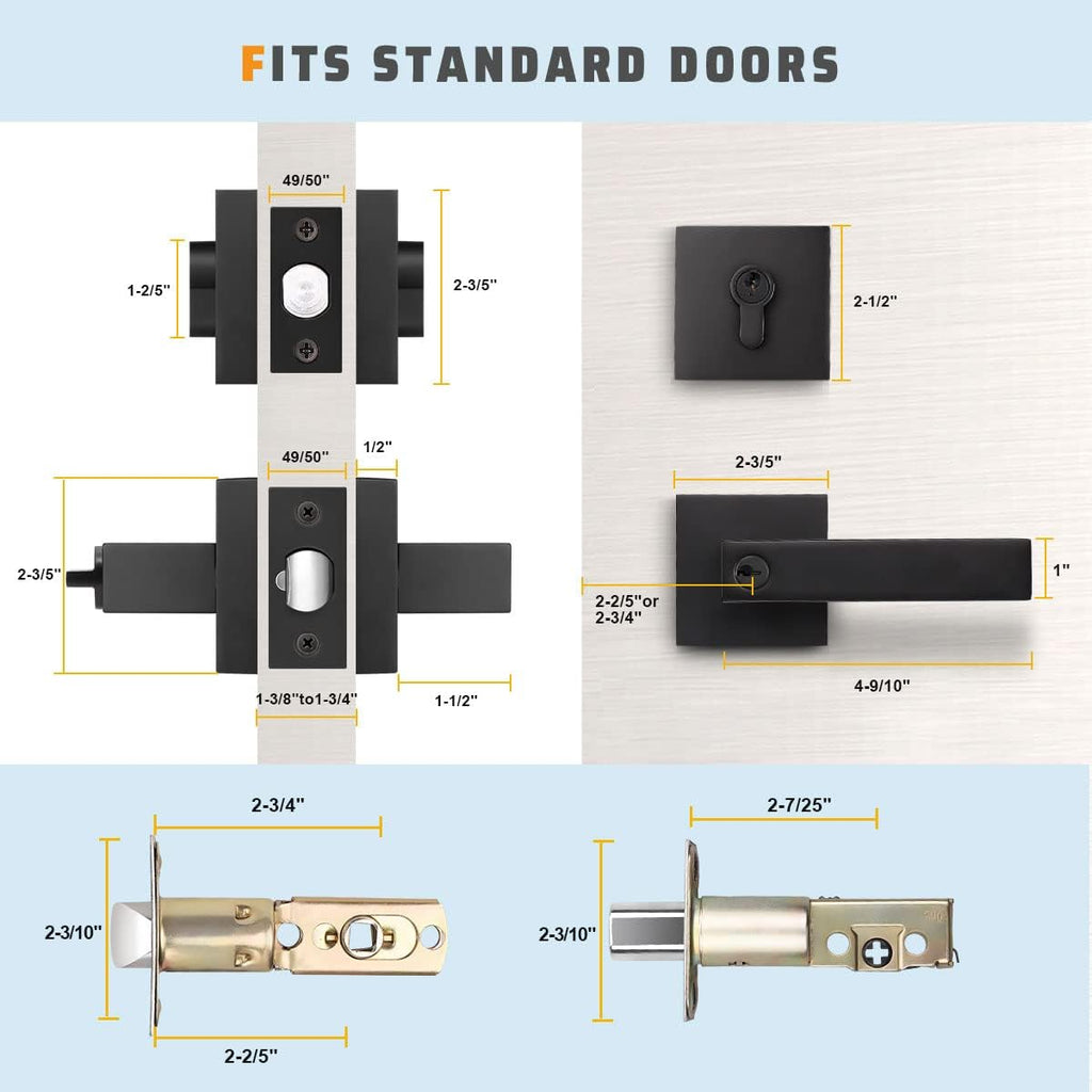 Matte Black Solid Steel Entry Door Handle Set with Deadbolt and Lever, Pack of 2 W486349