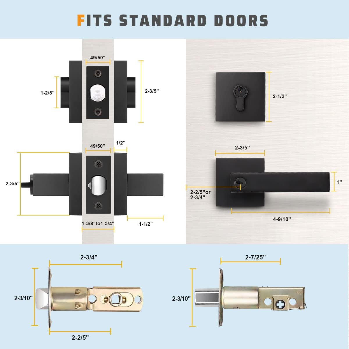 Matte Black Solid Steel Entry Door Handle Set with Deadbolt and Lever, Pack of 2 W486349