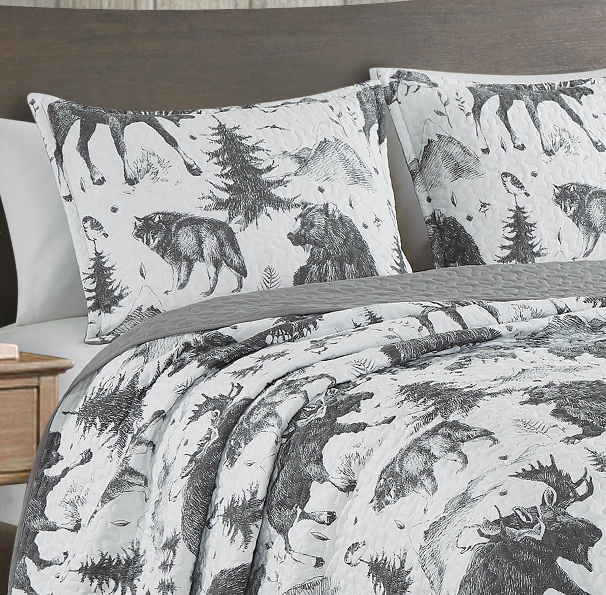 3-Piece King White Black Gray Microfiber Quilt Set O520