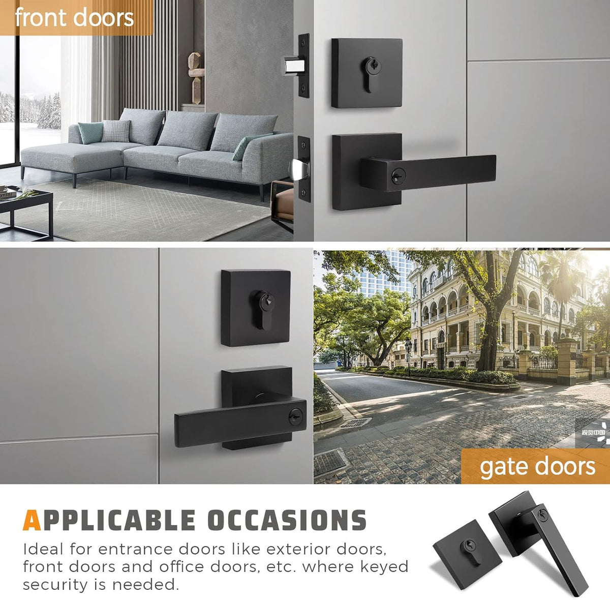 Matte Black Solid Steel Entry Door Handle Set with Deadbolt and Lever, Pack of 2 W486349