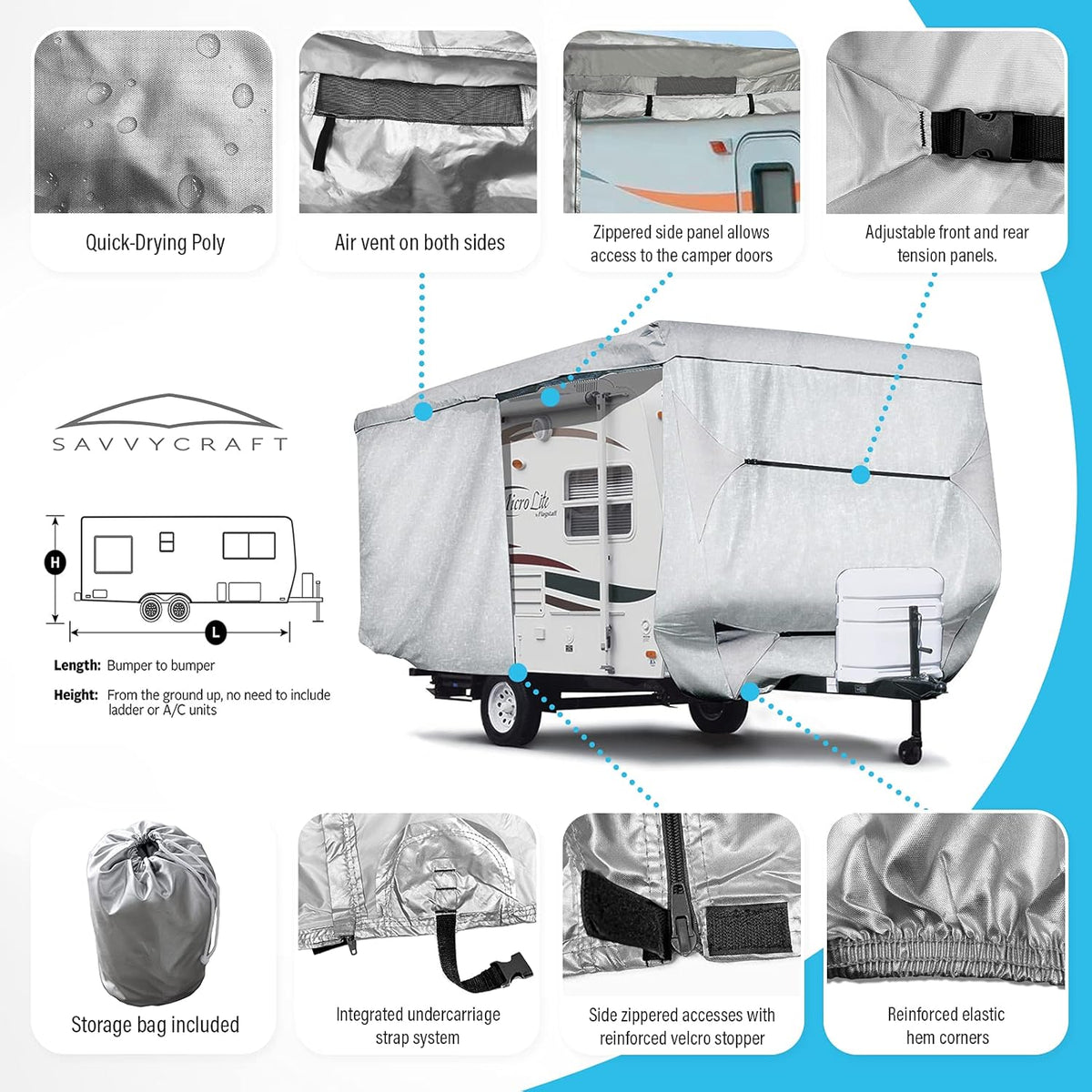 Travel Trailer RV Cover with Access Panels Fits 33'-35'L K267