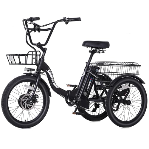 Electric Tricycle 20" 3 Wheels Folding 350W Step-Thru Removable Battery W4909