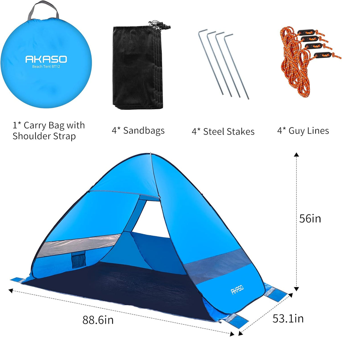 Beach Tent, Anti UV Pop Up Camping Tent with Carry Bag for 4 Person J473084
