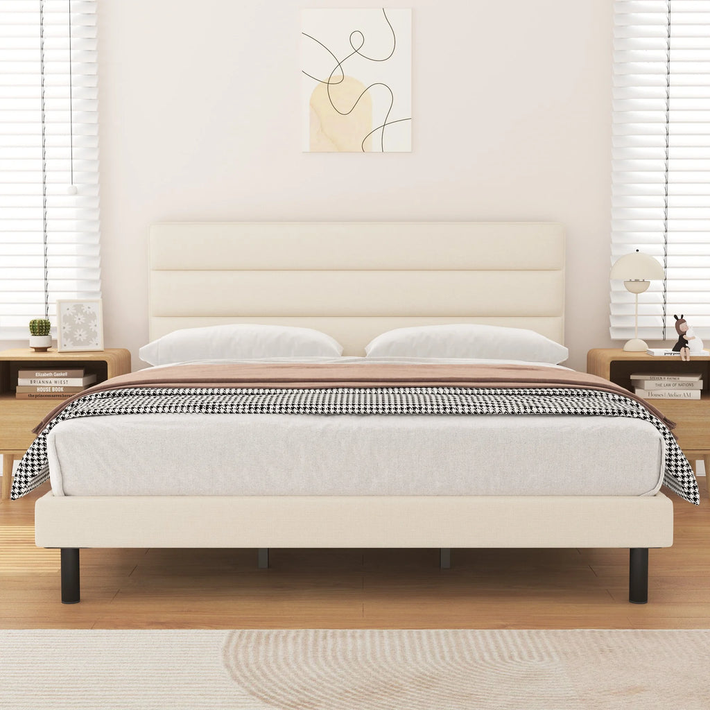 Twin Size Wingback Fabric Upholstered Platform Bed Frame B5011