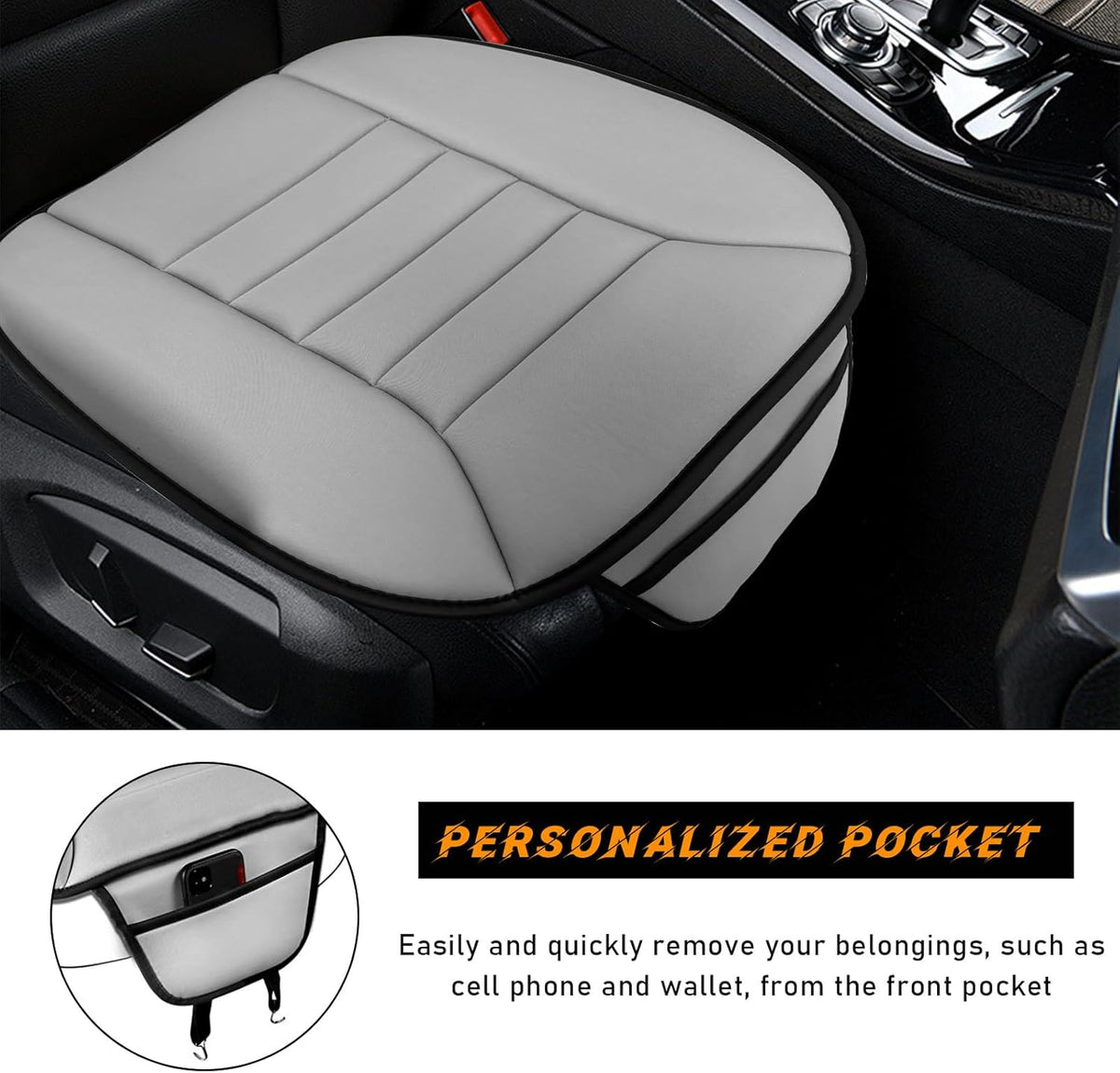 Gray Memory Foam Car Seat Cushion with Non-Slip Bottom A62063