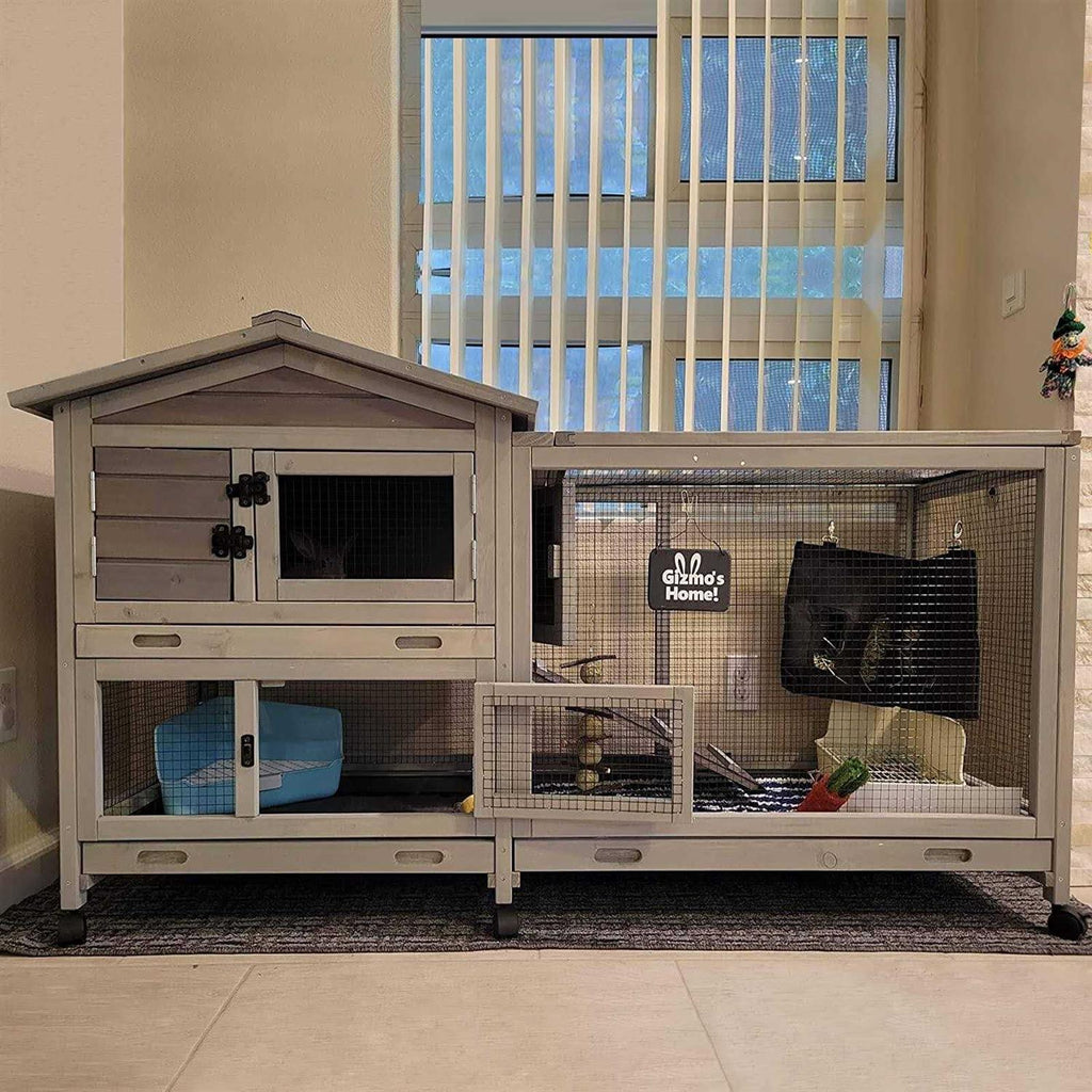 Bunny Cage Rabbit Hutch with Casters Waterproof Roof Pull Out Tray I187