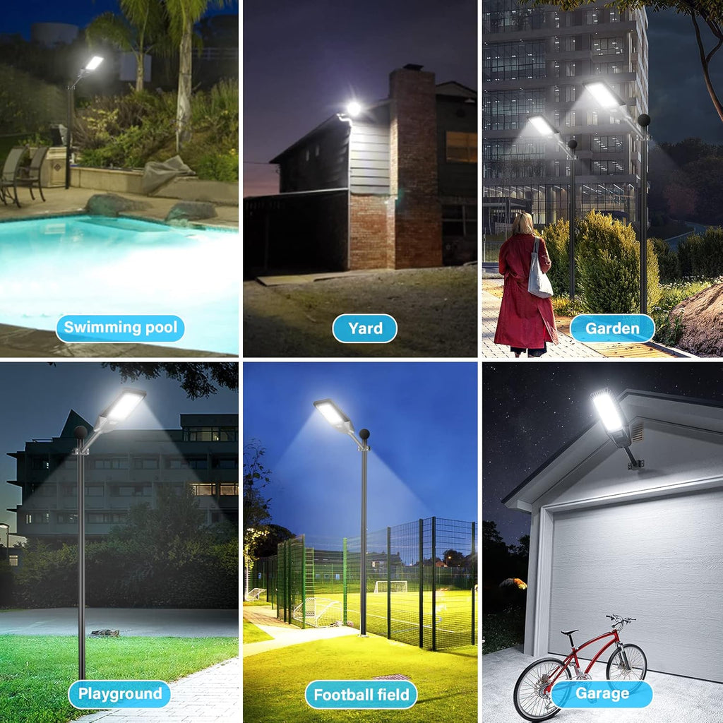 300W 2Packs LED Solar Street Lights IP66 Waterproof 30000LM 6500K Dusk to Dawn with Motion Sensor and Remote Control X86051