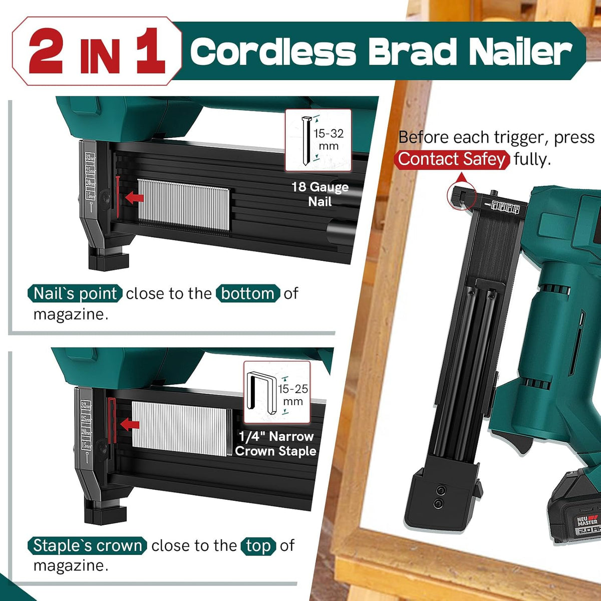 Cordless Battery Powered Brad Nailer Staple Gun S278561