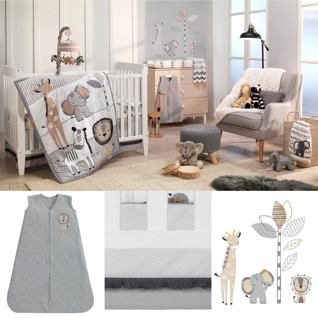Jungle Safari Gray/Tan/White 6-Piece Baby Crib Bedding Set X390764