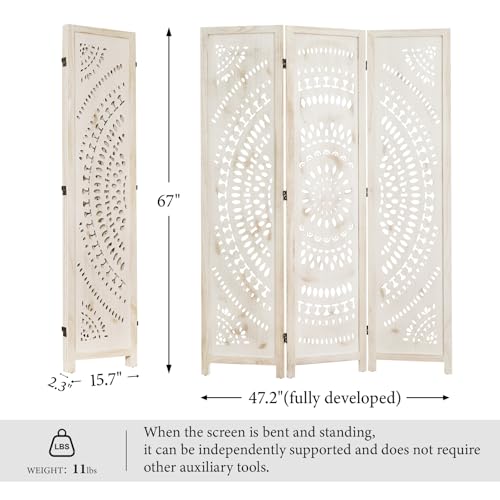66.9 Inch 6 Panels Wood Carved Folding Room Divider Y7345