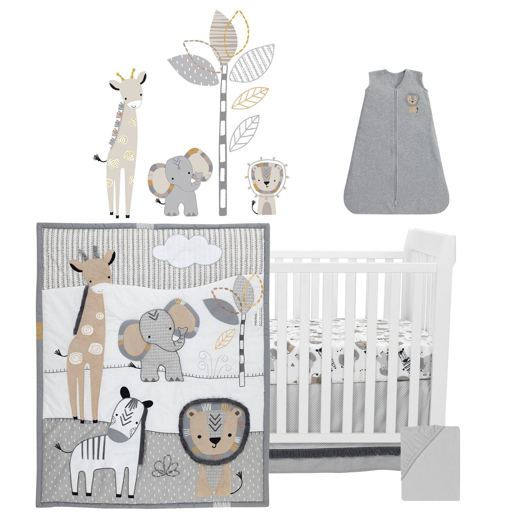 Jungle Safari Gray/Tan/White 6-Piece Baby Crib Bedding Set X390764