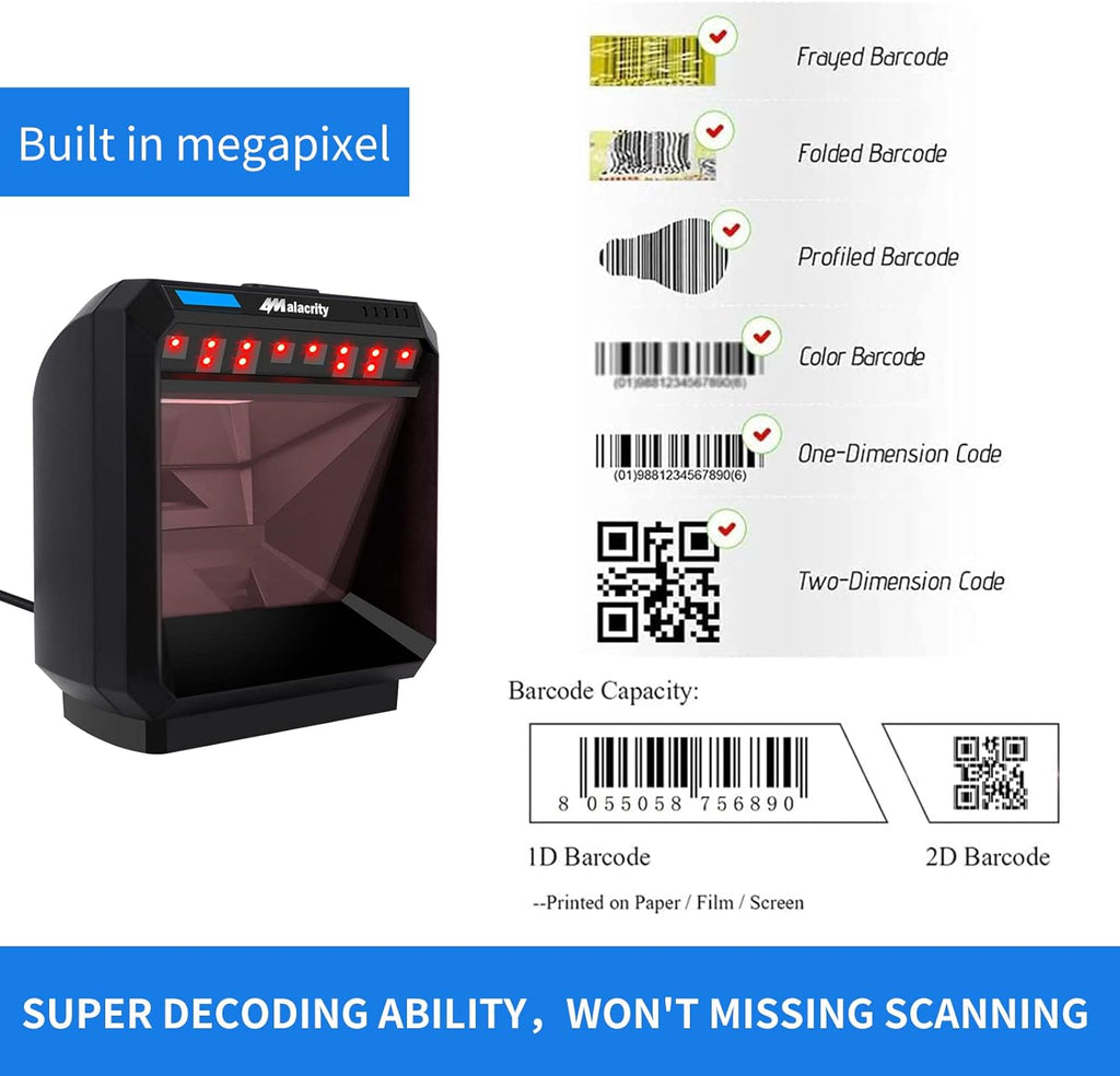 2D Barcode Scanner, Omnidirectional USB Bar Code Reader, Black Pack of 2 L944163