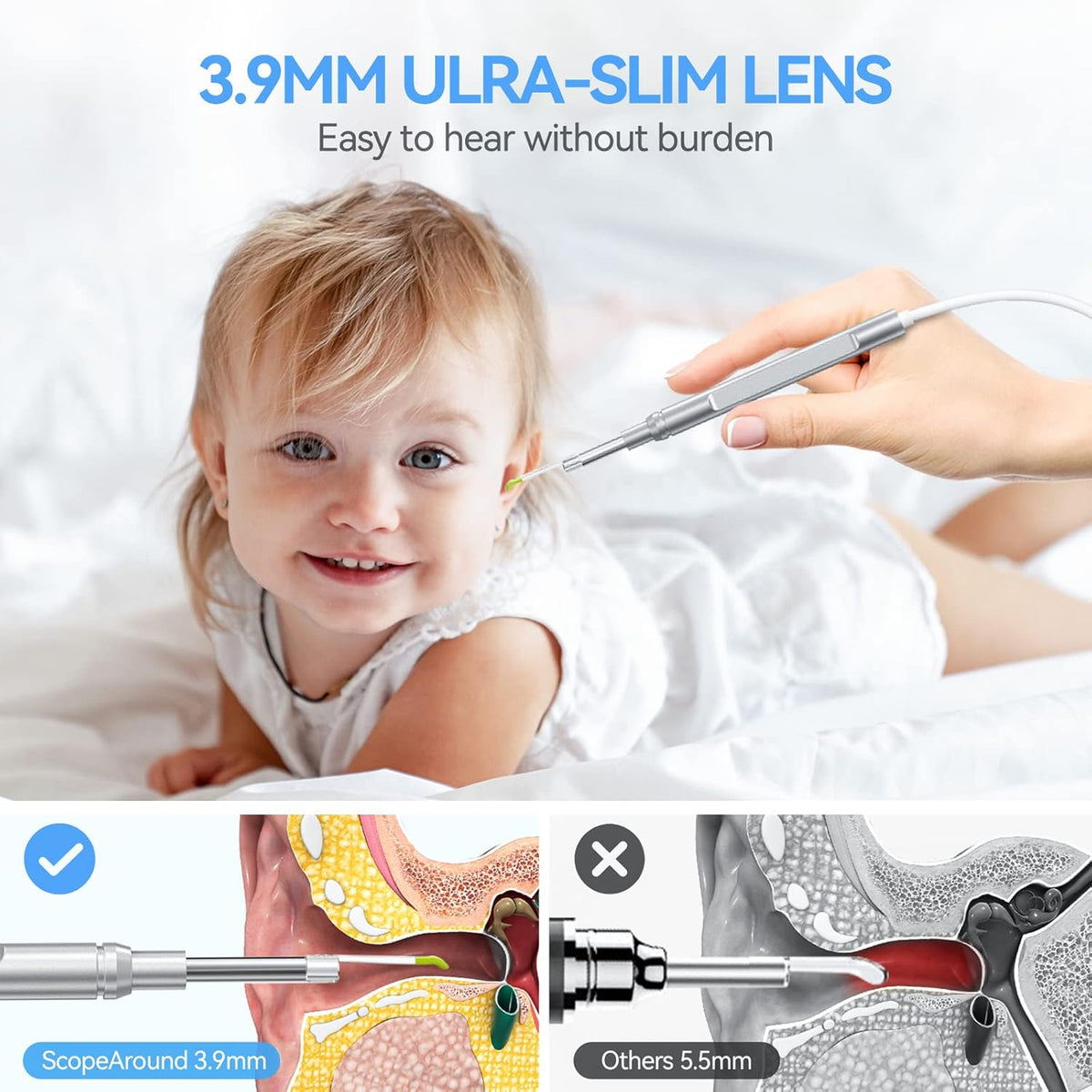 Ear Wax Removal Camera with 4.5 IPS Screen, 1920x1080 FHD Smart Visual Ear Cleaner Tool Kit, Otoscope with Light B96093