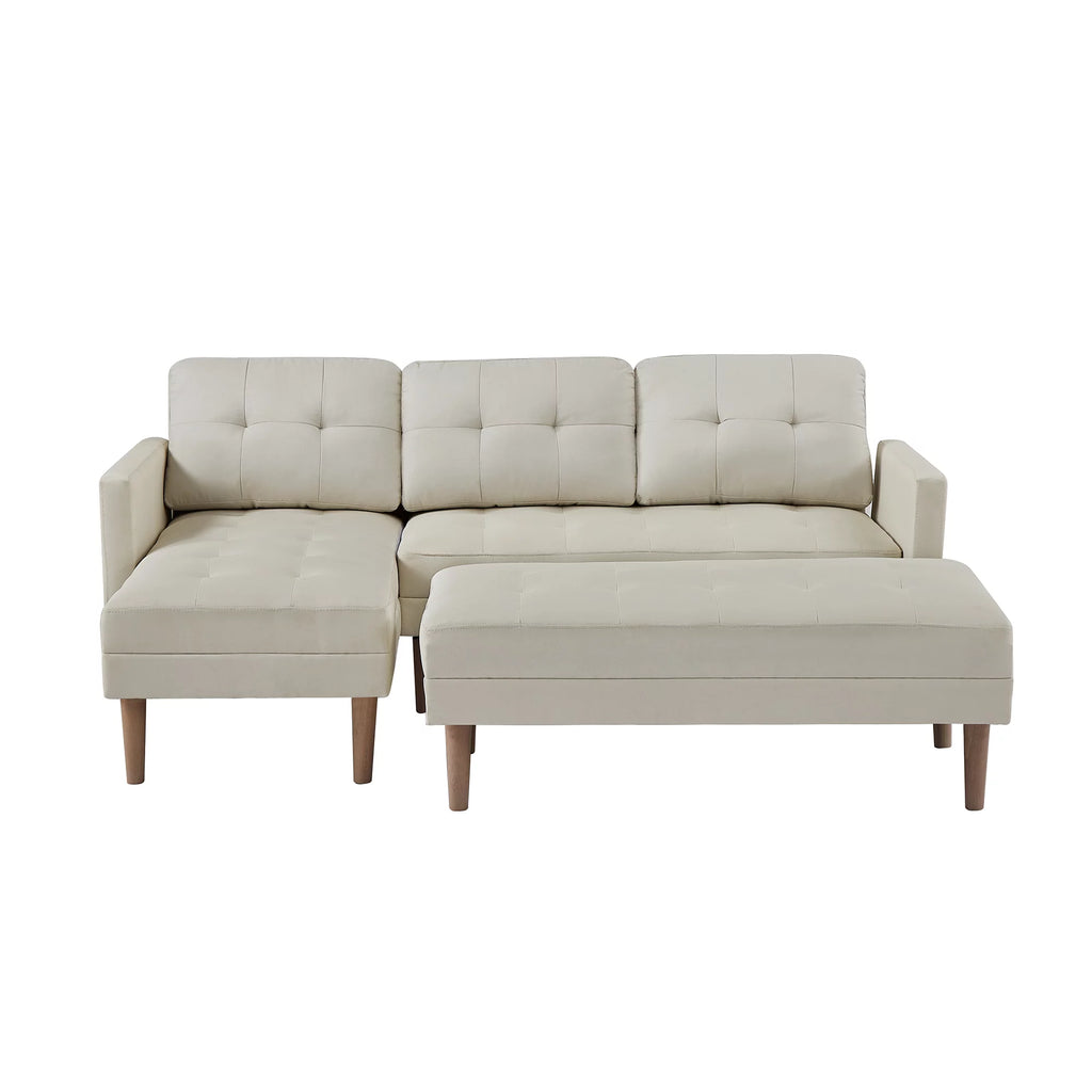 Beige L-shape Sectional Sofa Bed with Ottoman Bench J6114