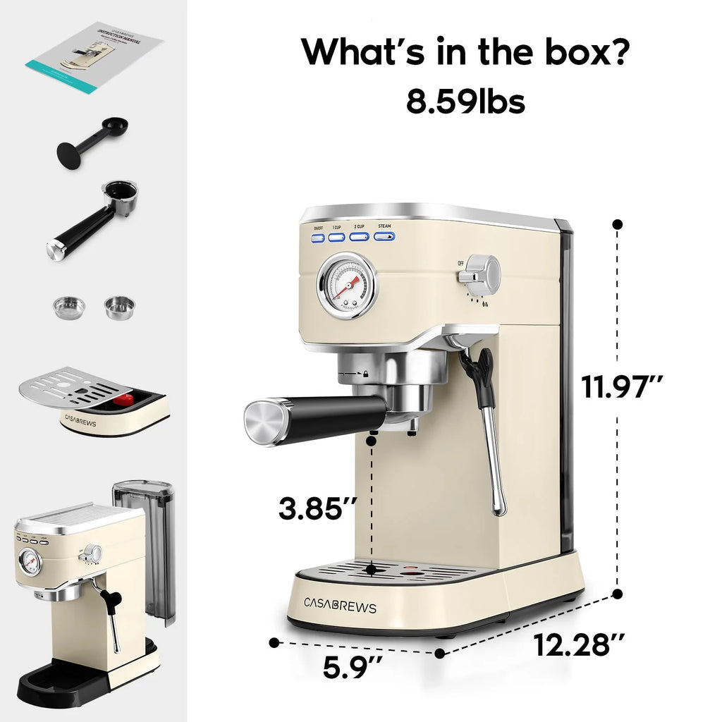 20 Bar Espresso Machine with Milk Frother Steam Wand, Stainless Steel Z46301