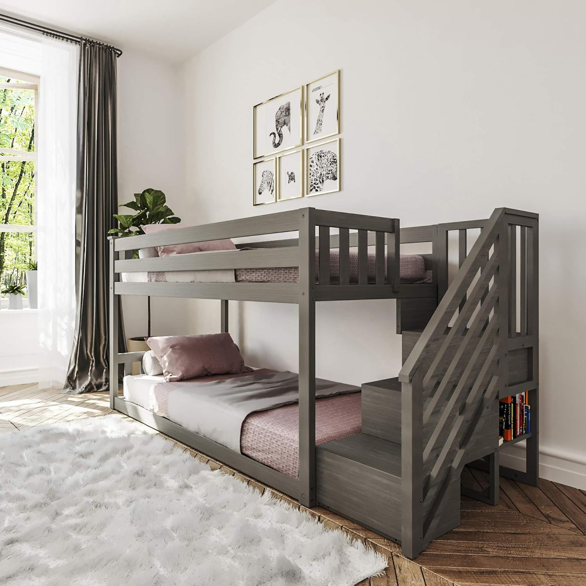 Twin Low Bunk Bed with Staircase L860