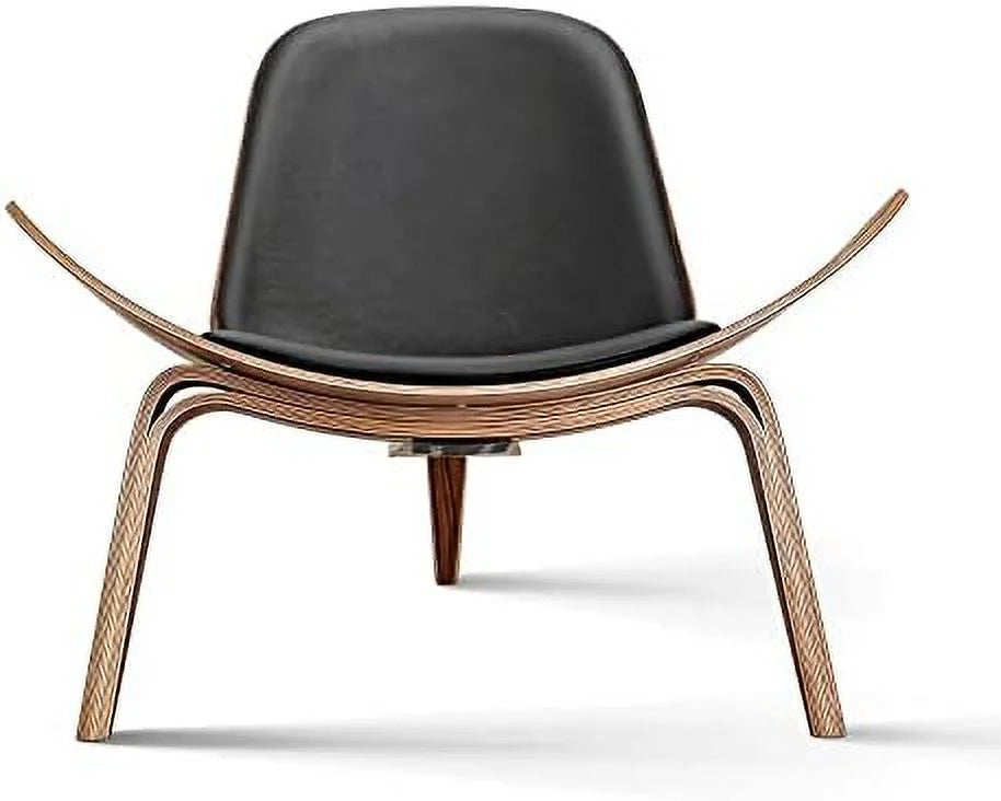Mid Century Modern Shell Lounge Chair PU Leather Tripod Plywood Accent Chair H364
