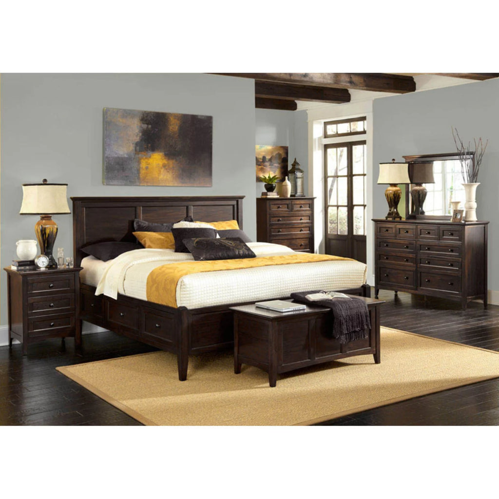 Solid Wood King Panel Bed in Cherry Brown D130