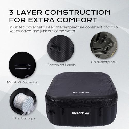 Black Inflatable Hot Tub 2-3 Person with Cover M6376