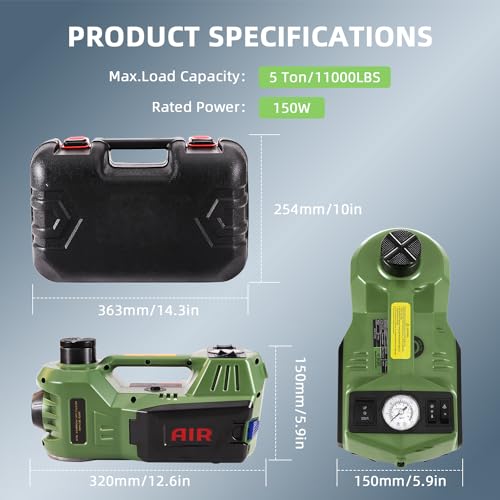 Electric Car Jack 5 Ton 12V Hydraulic Jack with Inflatable Pump Black M923427
