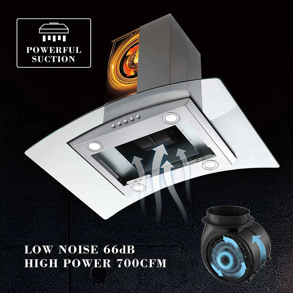36 inch Kitchen Range Hood with Aluminum Filter Tempered Glass D4477