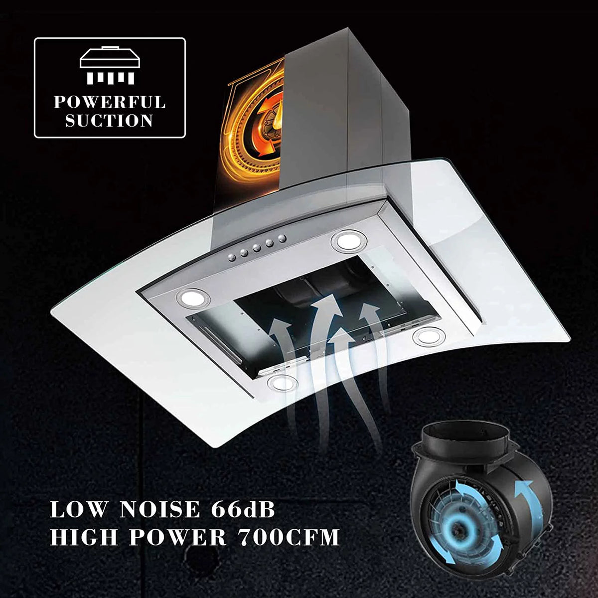 36 inch Kitchen Range Hood with Aluminum Filter Tempered Glass D4477