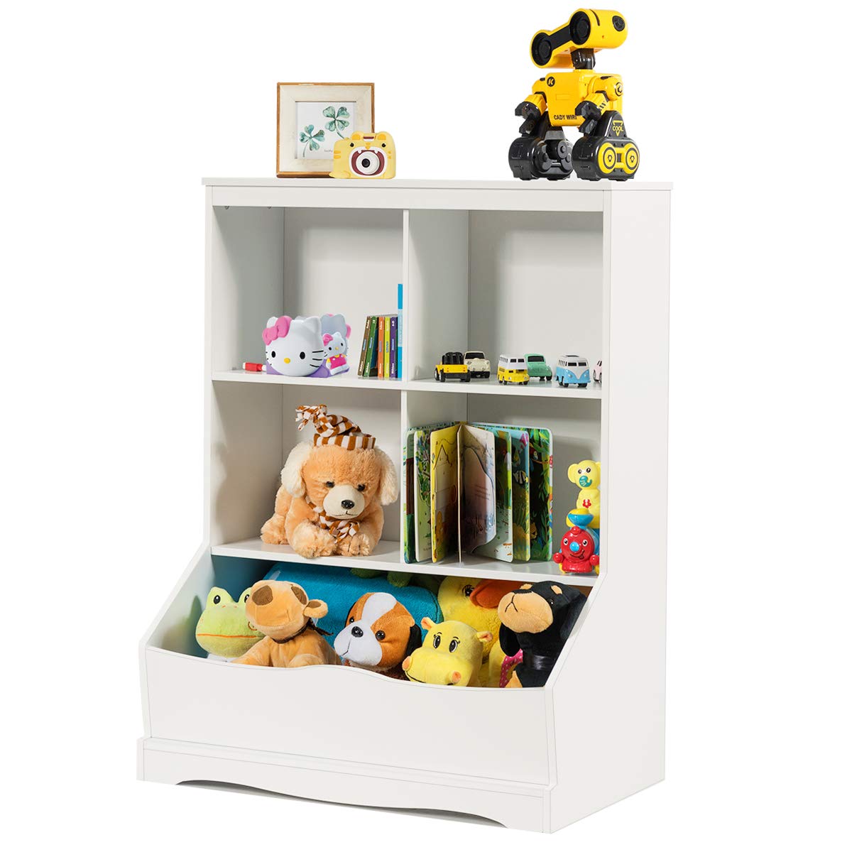 Gray Wood 3 Shelf 4 Cube Storage Cabinet X20975