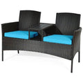 Turquoise Wicker Tete-a-Tete Bench W884681